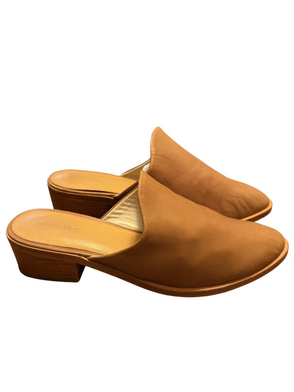 ANTHROPOLOGIE x SOLUDOS Leather Venetian Mules Cognac Brown Tan - Picture 2 of 7